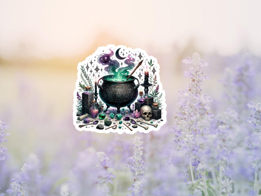 Dark Gothic Watercolor Witch Cauldron Sticker