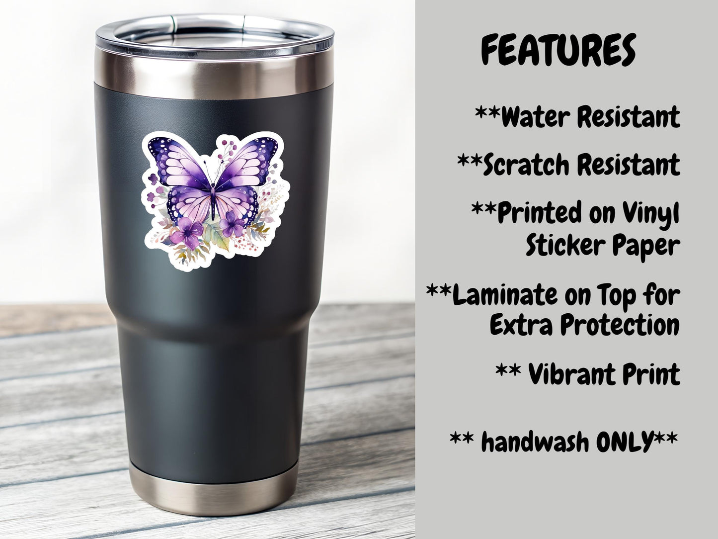 Purple Watercolor Butterfly With Flowers Sticker