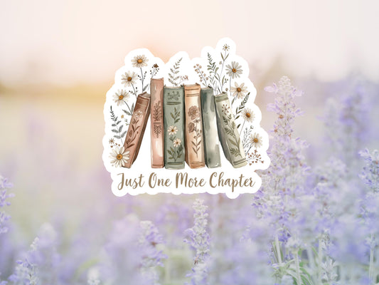Just One More Chapter Watercolor Vintage Books And Flowers Sticker