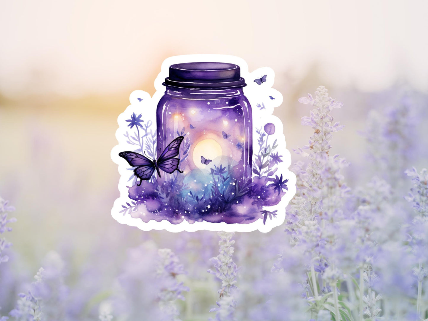 Purple Watercolor Jar And Butterfly Sticker