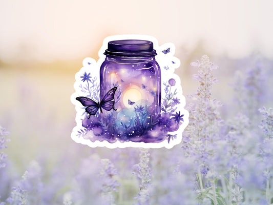 Purple Watercolor Jar And Butterfly Sticker