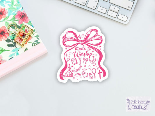 Made To Worship Pink Bow Sticker
