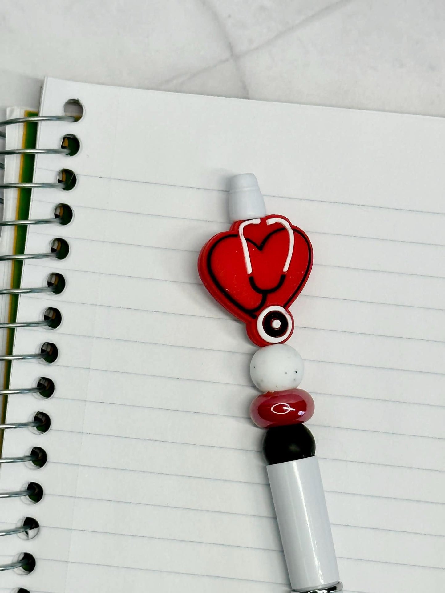 Red Nurse Heart With Stethoscope Beaded Ink Pen