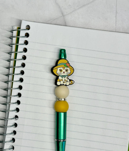 Yellow Cat With Hat Beaded Ink Pen