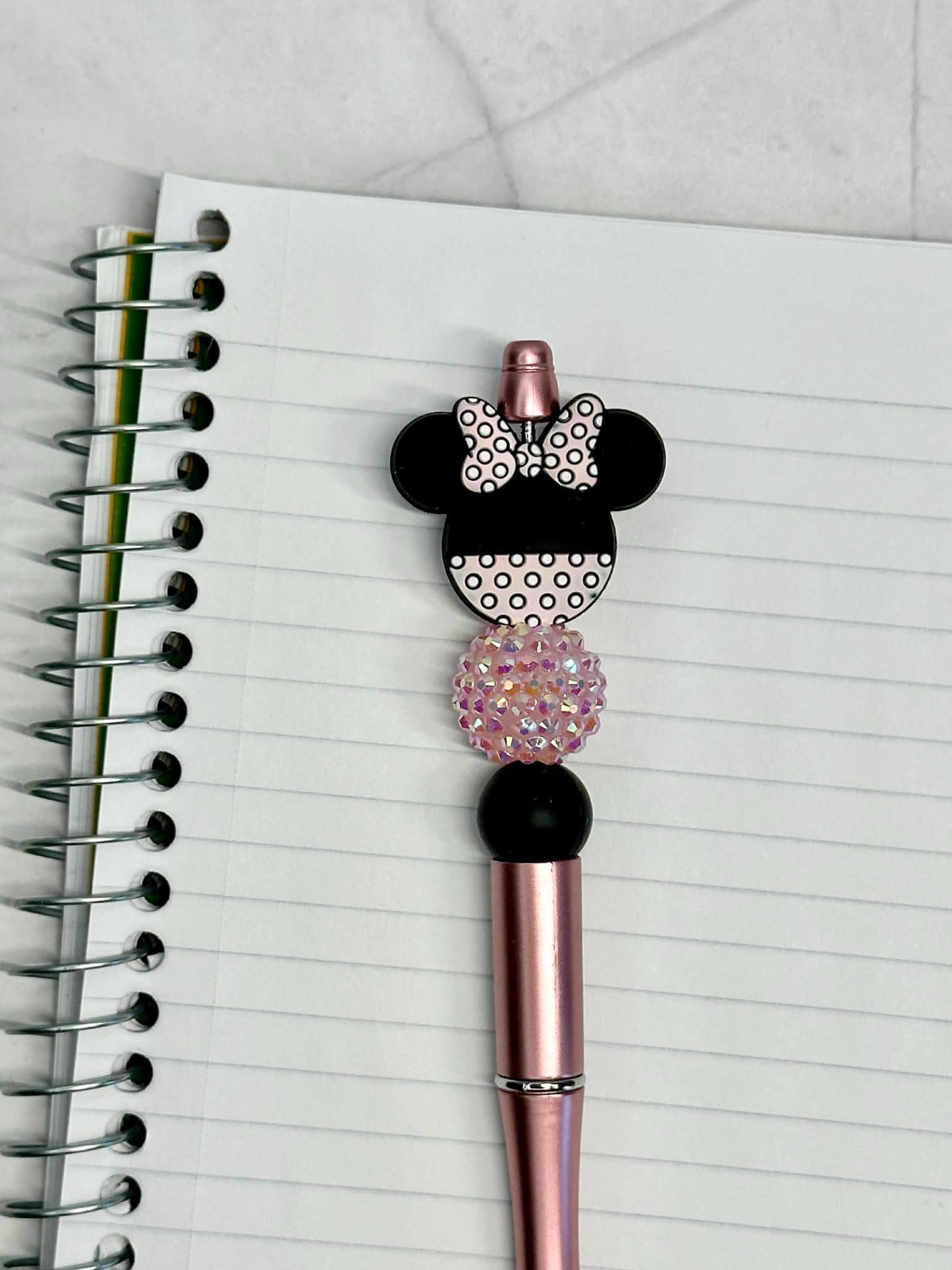 Light Pink Mouse Ears Beaded Ink Pen