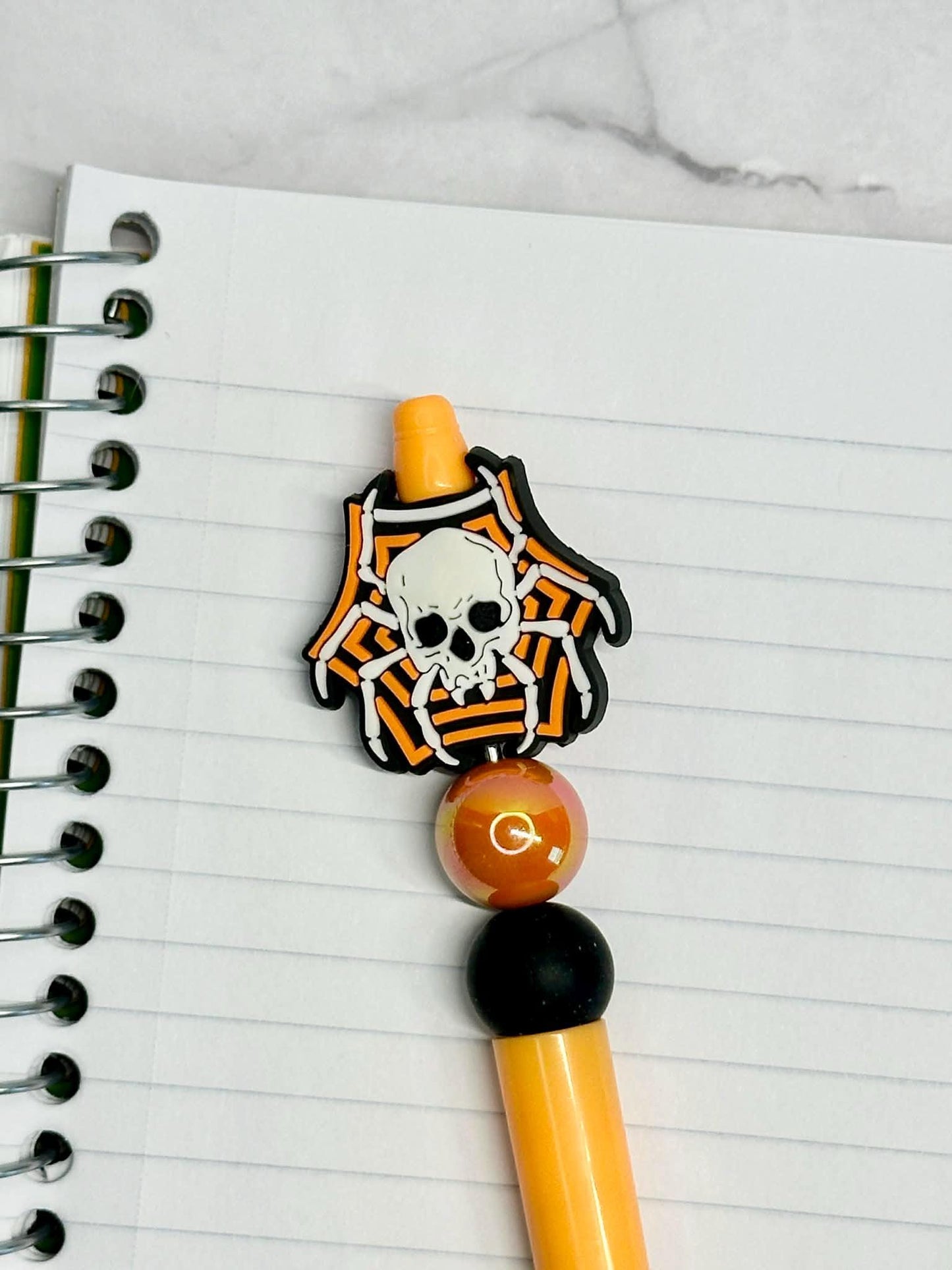 Orange Skeleton Spider Beaded Ink Pen