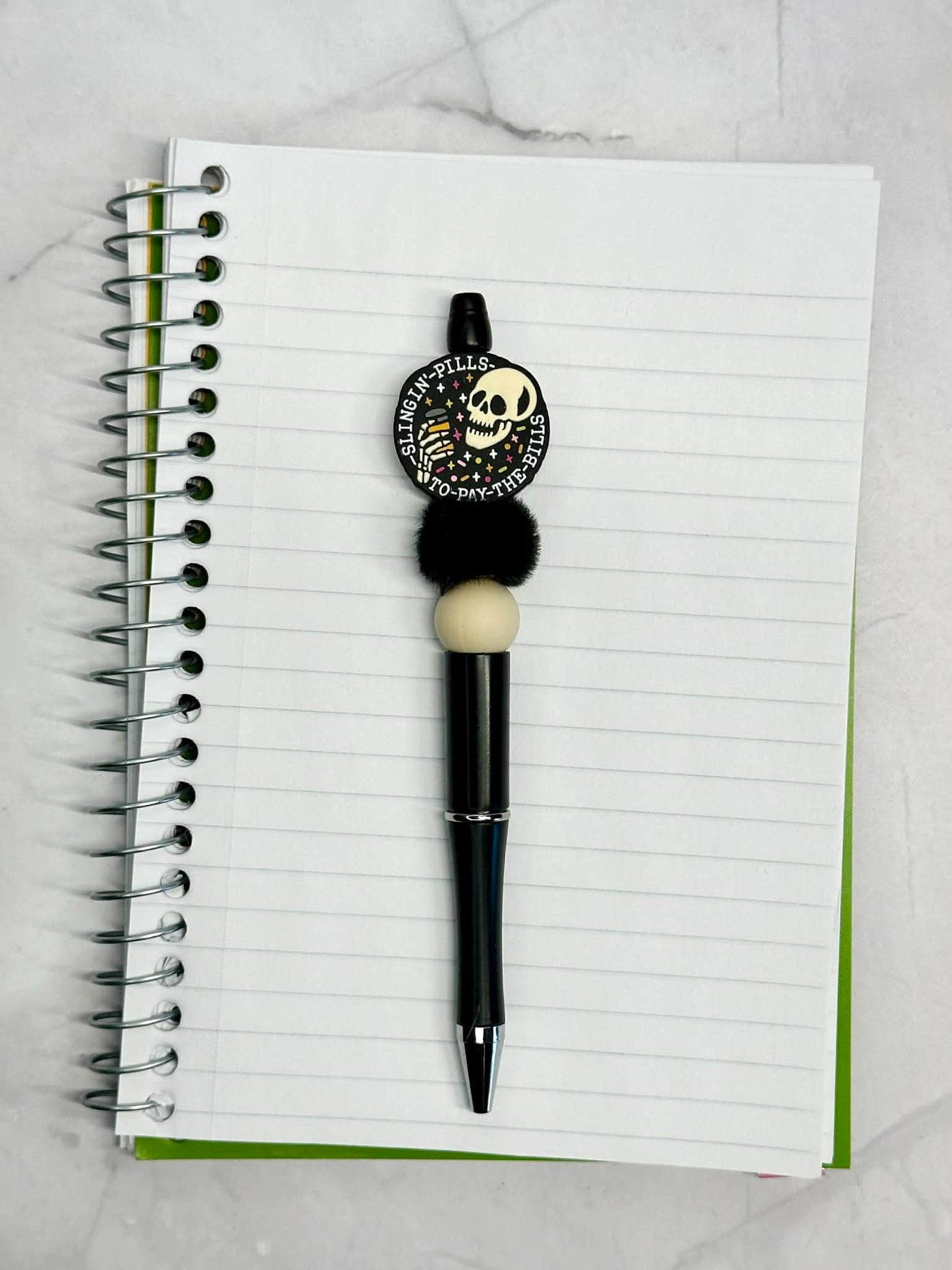 Slingin Pills To Pay The Bills Skull Beaded Ink Pen