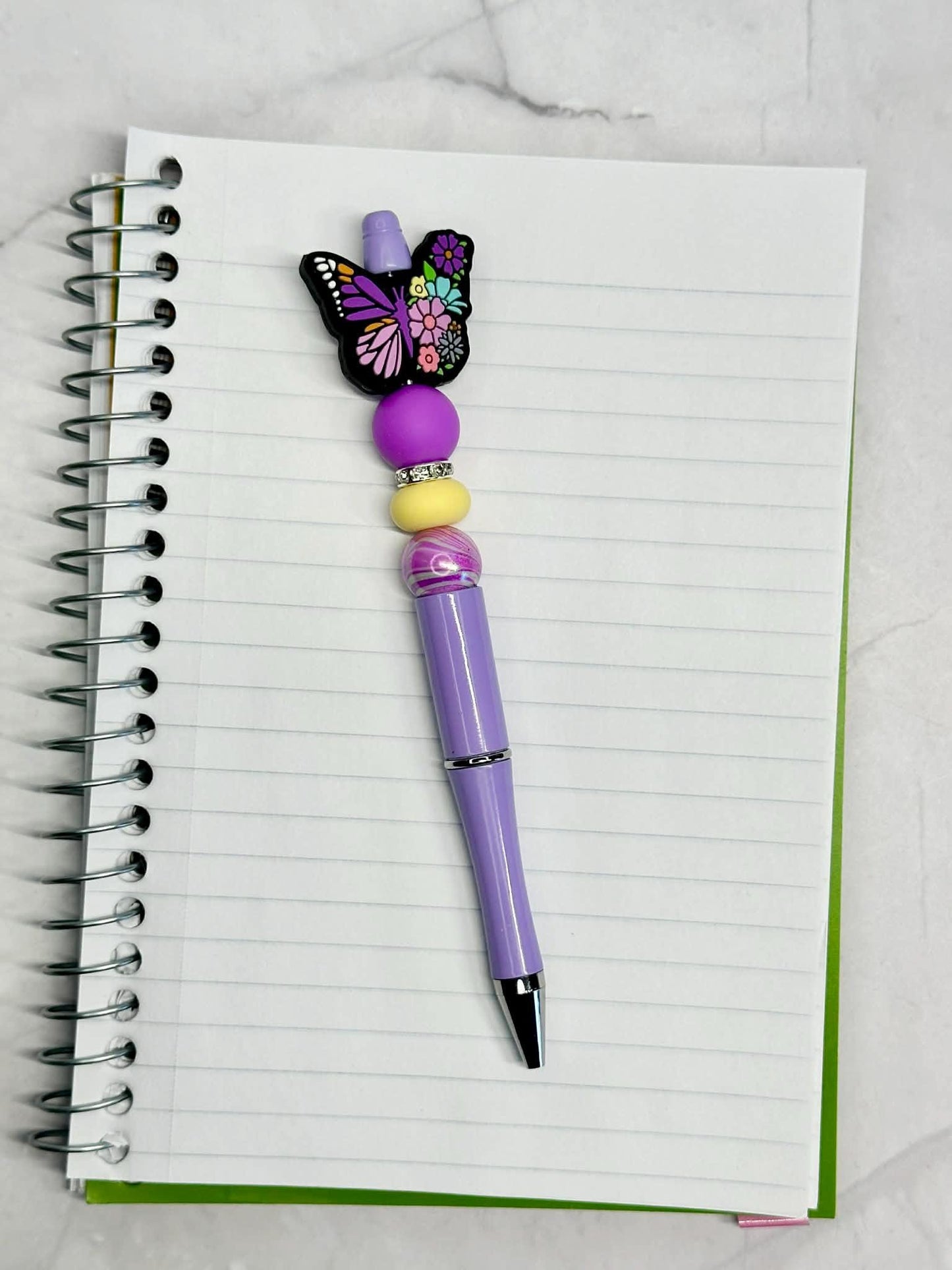 Purple Butterfly Beaded Ink Pen