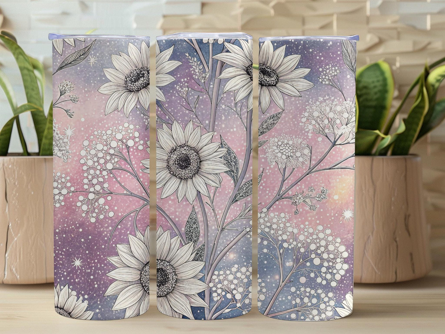 Pink Ombre and White Flowers 20oz Tumbler