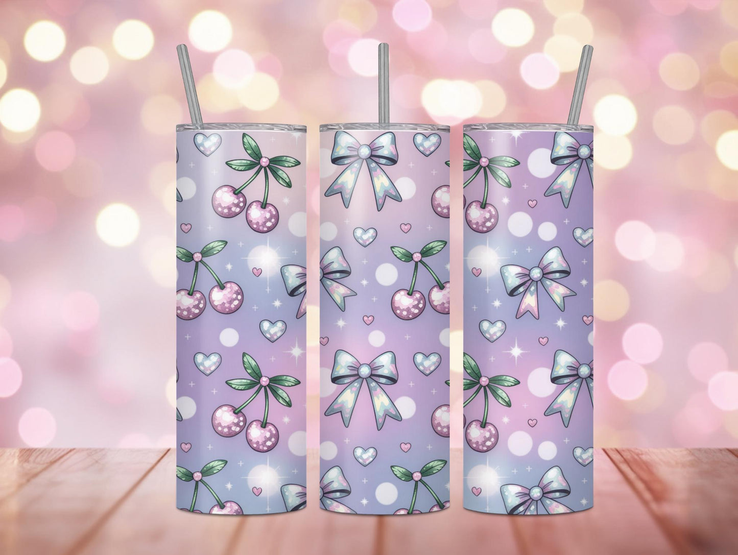 Ombre Iridescent Cherries and Bow 20oz Tumbler