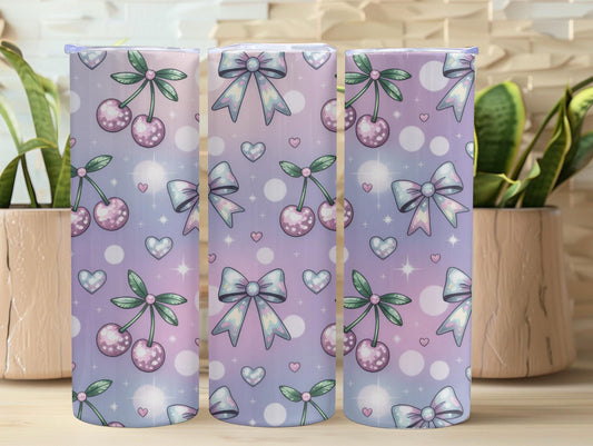 Ombre Iridescent Cherries and Bow 20oz Tumbler
