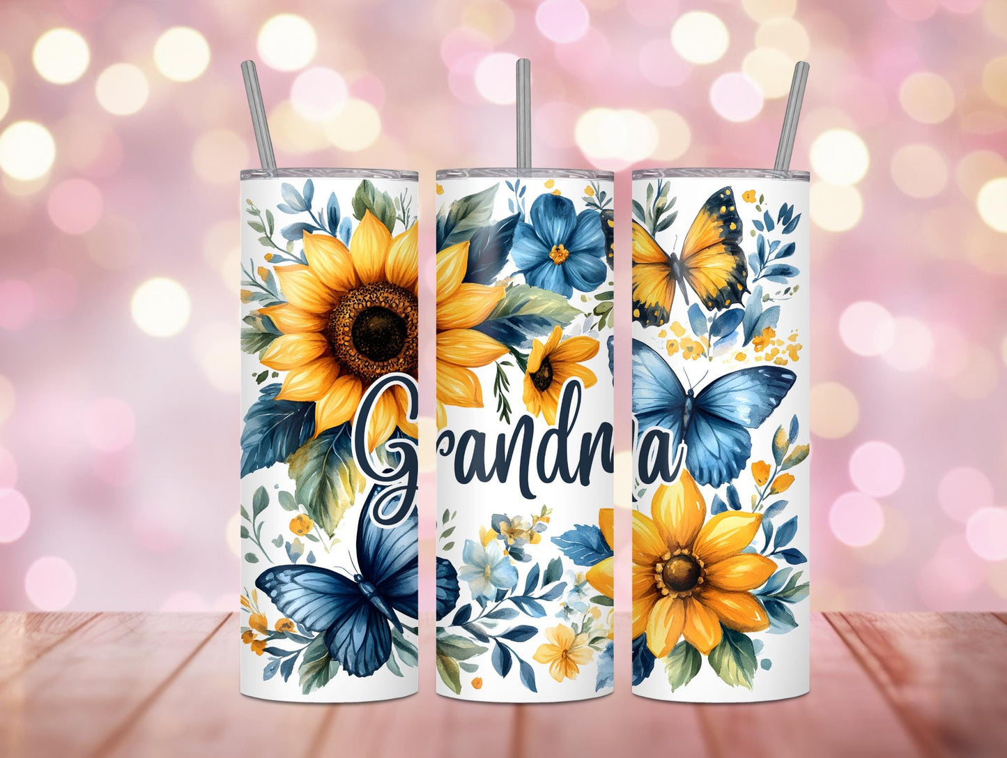 Grandma Blue & Yellow Floral 20oz Tumbler