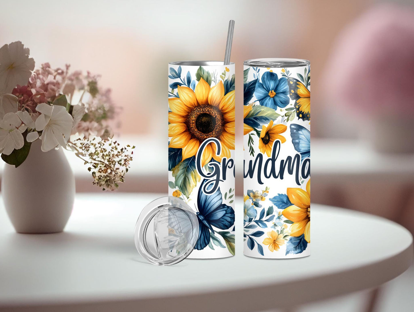 Grandma Blue & Yellow Floral 20oz Tumbler