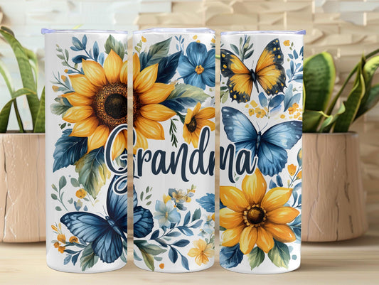 Grandma Blue & Yellow Floral 20oz Tumbler