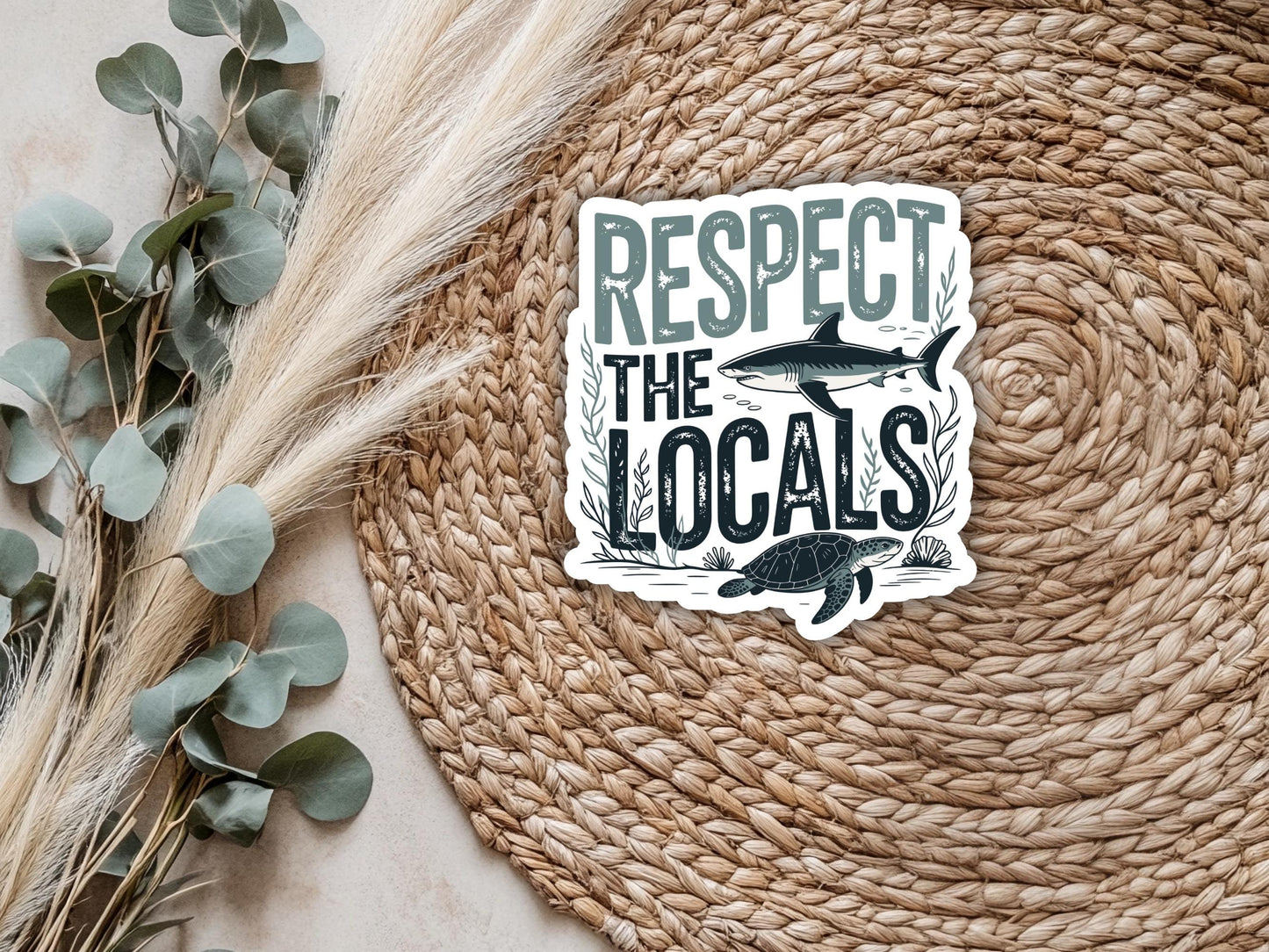 Respect The Locals Sharks and Turtle Sticker