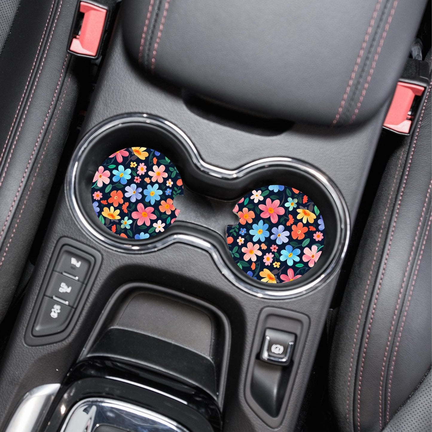 Multi Color Flowers Neoprene Car Coaster