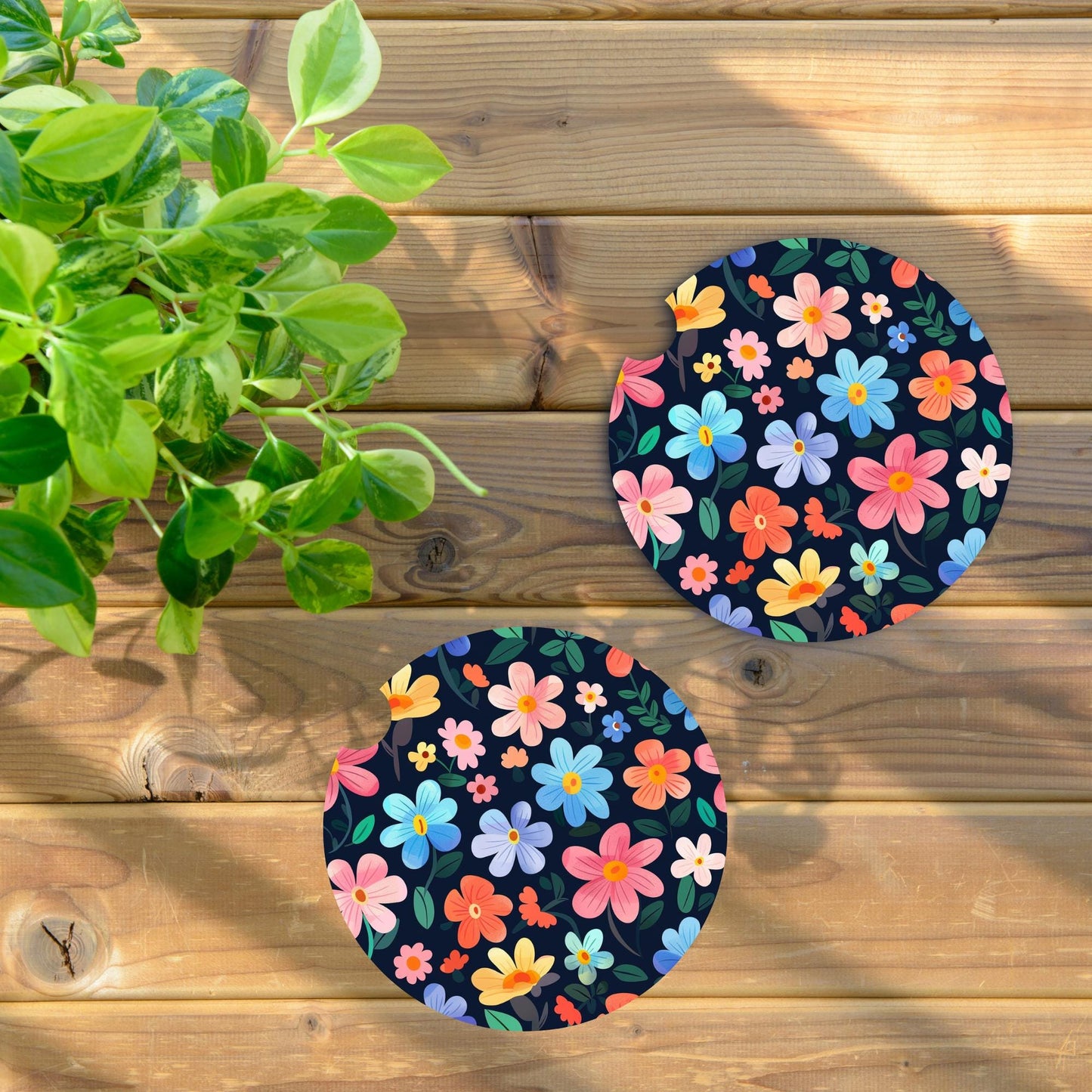 Multi Color Flowers Neoprene Car Coaster