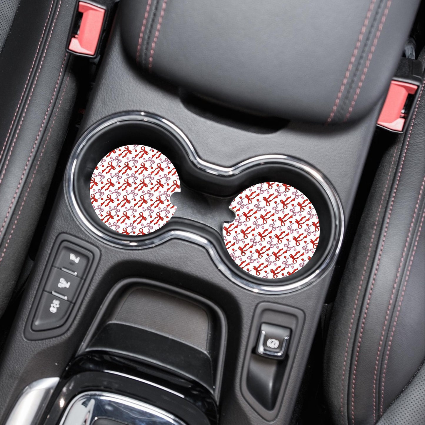 Pink & Red Coquette Bows Neoprene Car Coaster