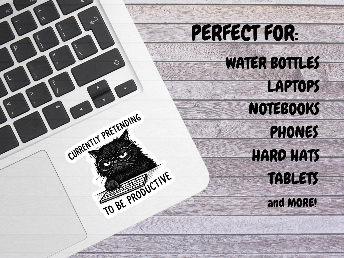 currently Pretending To Be Productive Black Cat Sticker