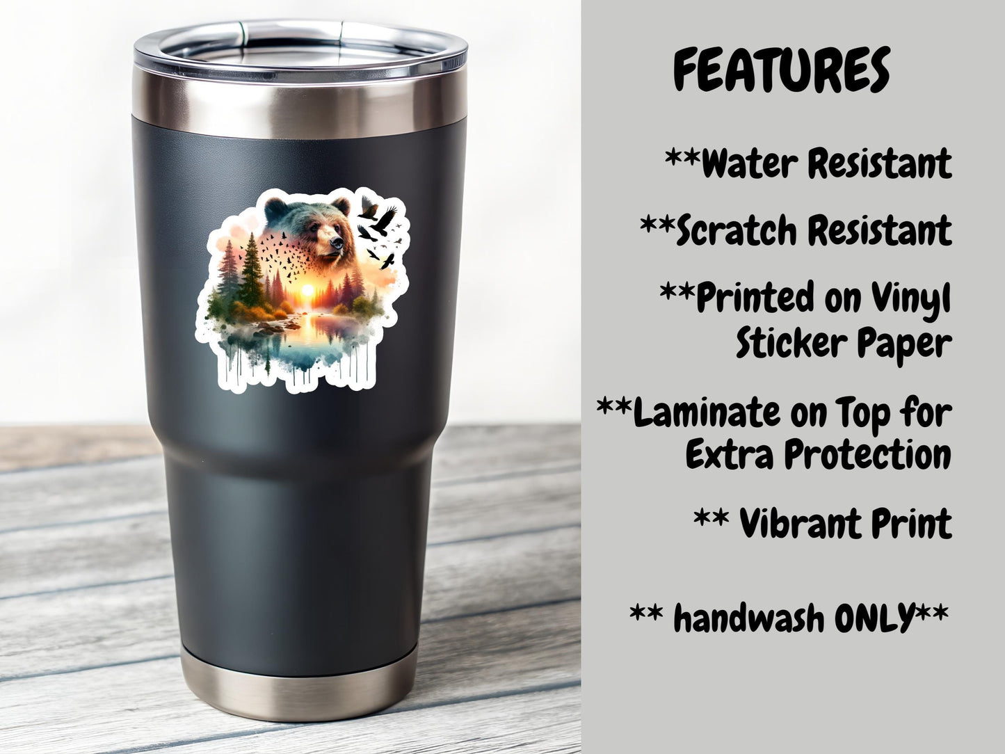 Bear And Forest Double Image Watercolor Sticker