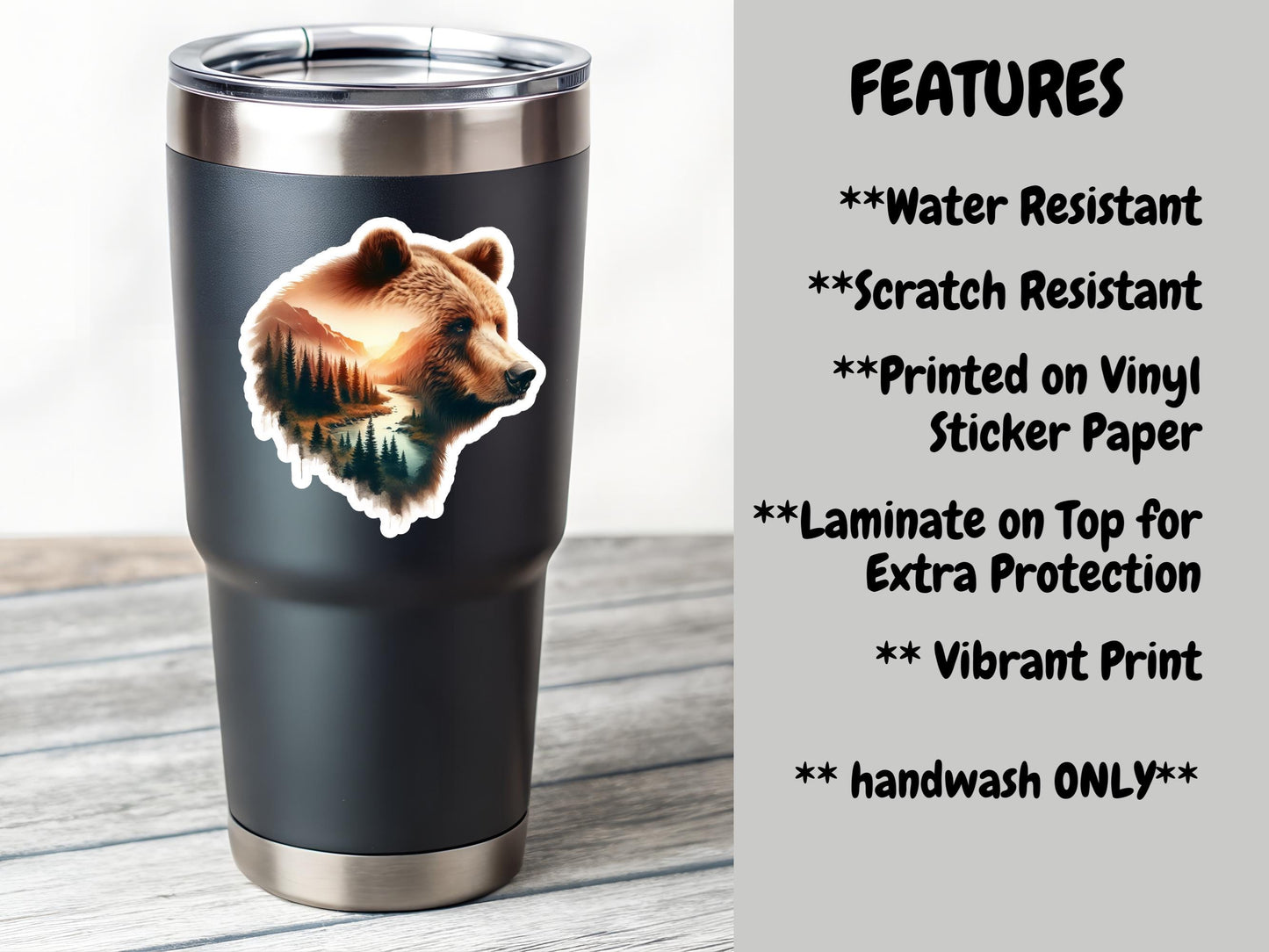 Bear And Forest River Double Image Watercolor Sticker