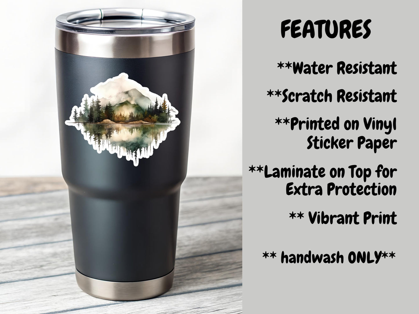 Foggy Mountain And Forest/Lake Double Image Watercolor Sticker