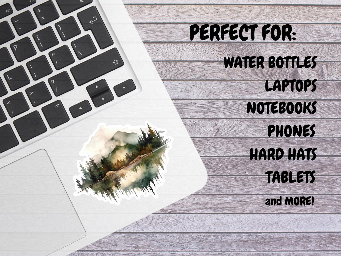 Foggy Mountain And Forest/Lake Double Image Watercolor Sticker