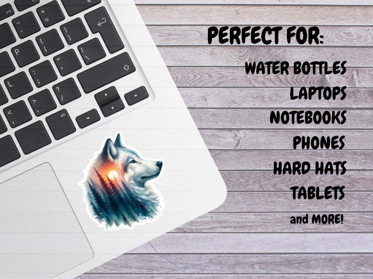 Wolf And Forest River Double Image Watercolor Sticker