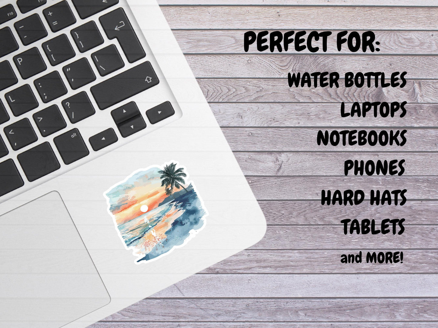 Watercolor Ocean And Palm Tree Scene Sticker