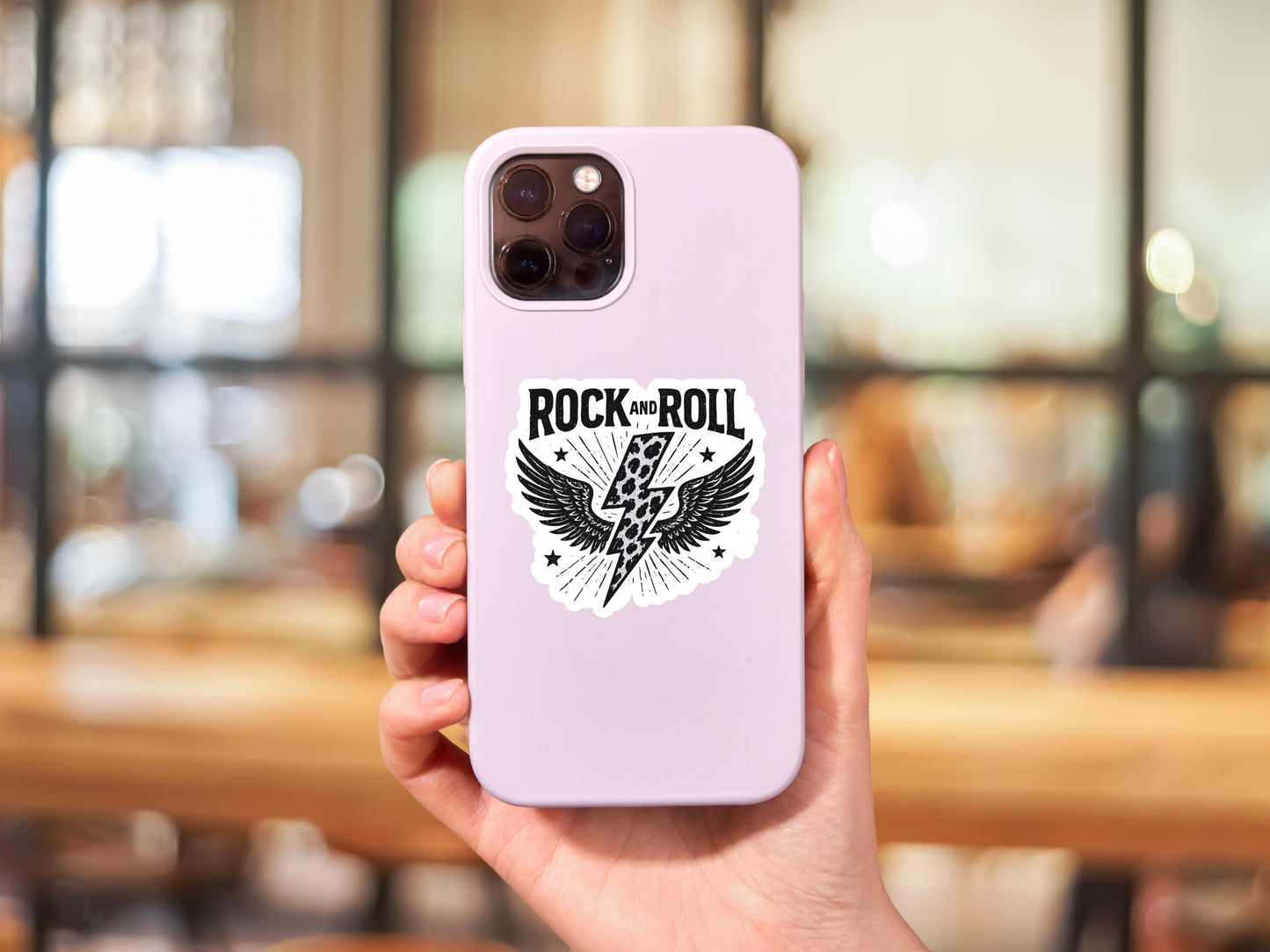 Rock And Roll With Lightning Bolt And Wings Sticker