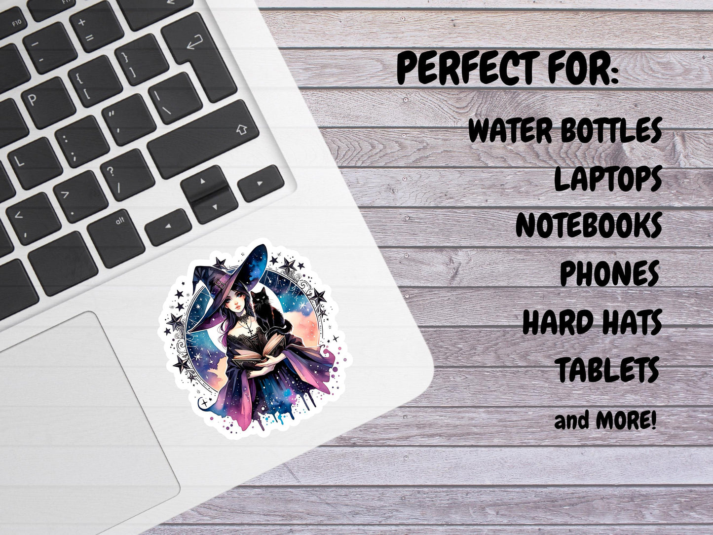 Gothic Watercolor Witch And Black Cat Reading Sticker