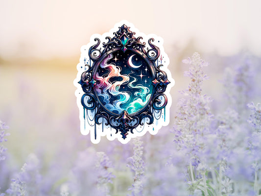 Gothic Watercolor Witch Mirror Sticker