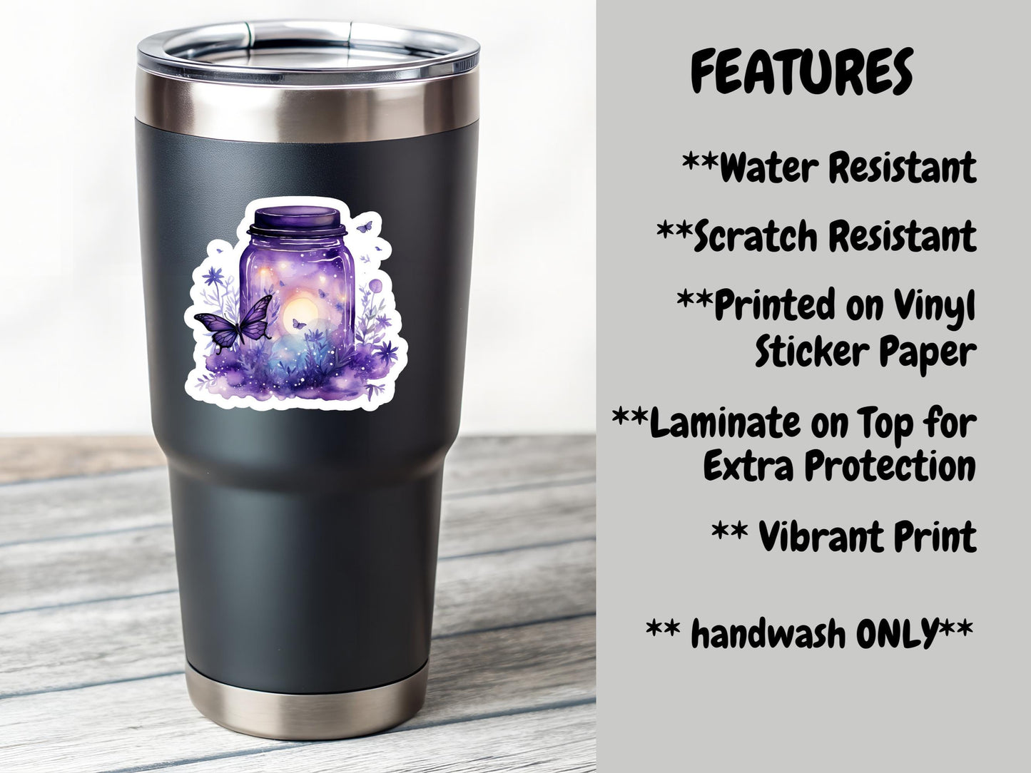 Purple Watercolor Jar And Butterfly Sticker