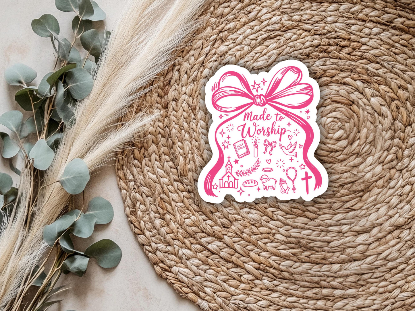 Made To Worship Pink Bow Sticker