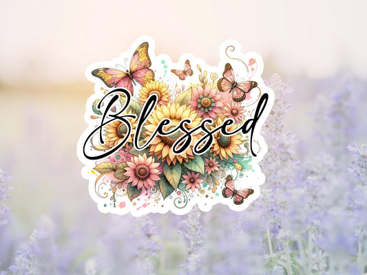 Blessed Sunflowers And Butterflies Sticker