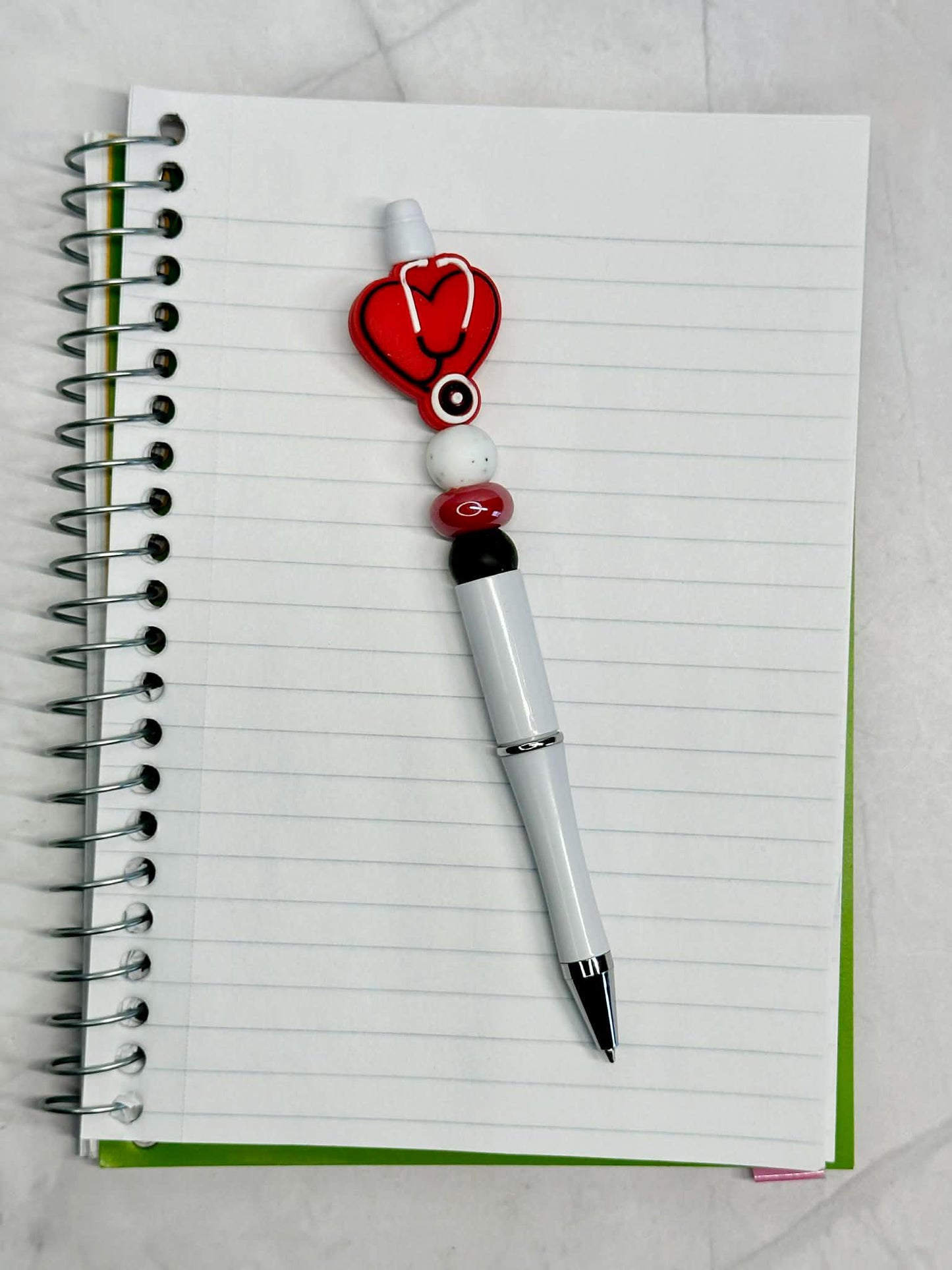 Red Nurse Heart With Stethoscope Beaded Ink Pen