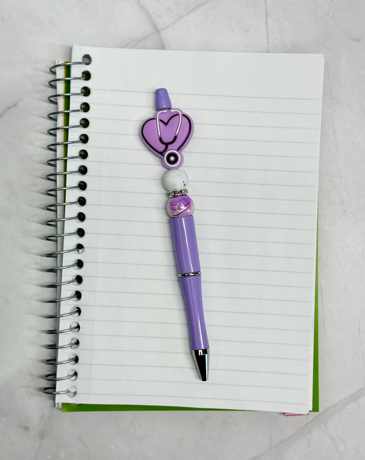 Purple Nurse Heart With Stethoscope Beaded Ink Pen