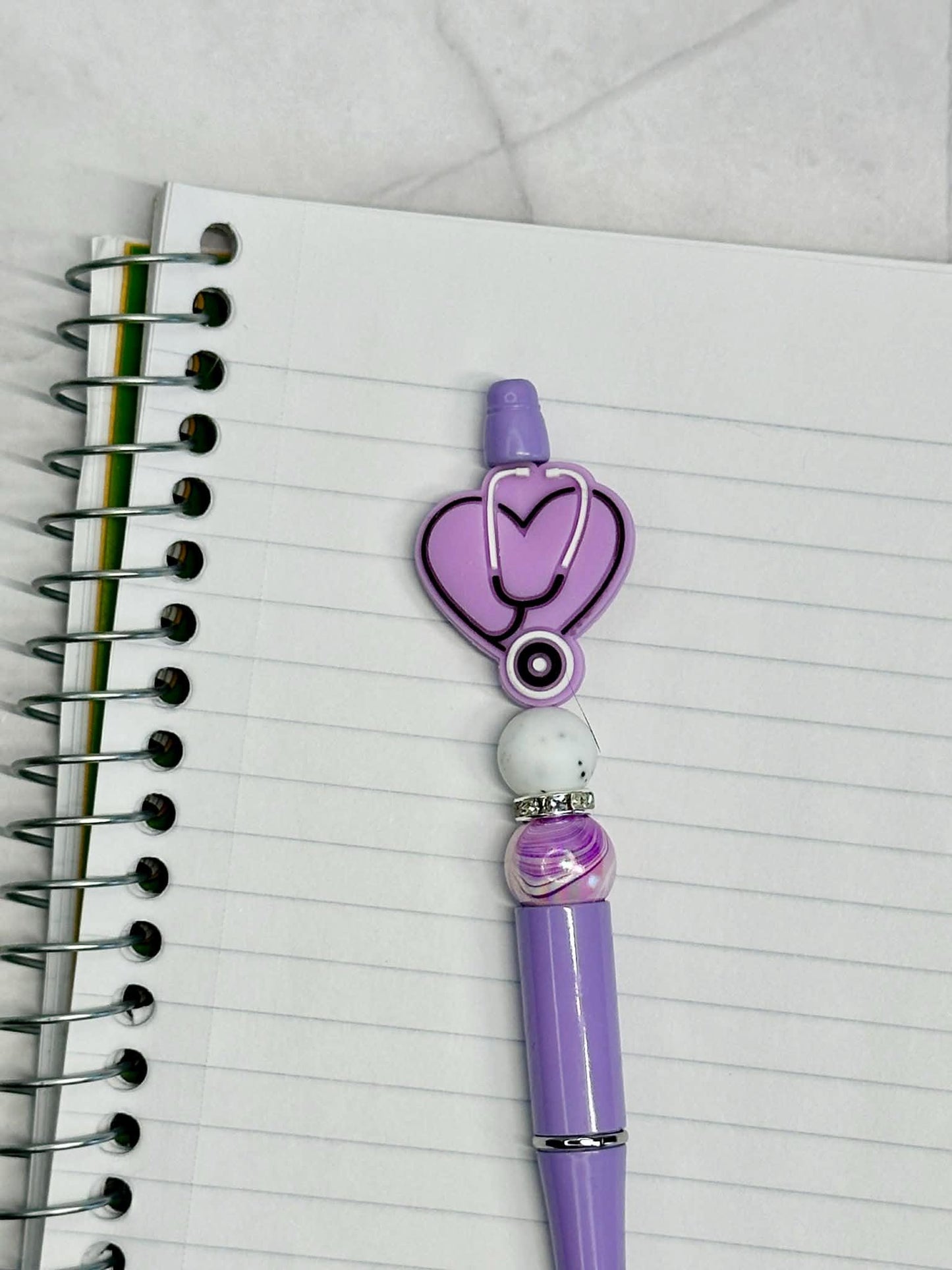 Purple Nurse Heart With Stethoscope Beaded Ink Pen