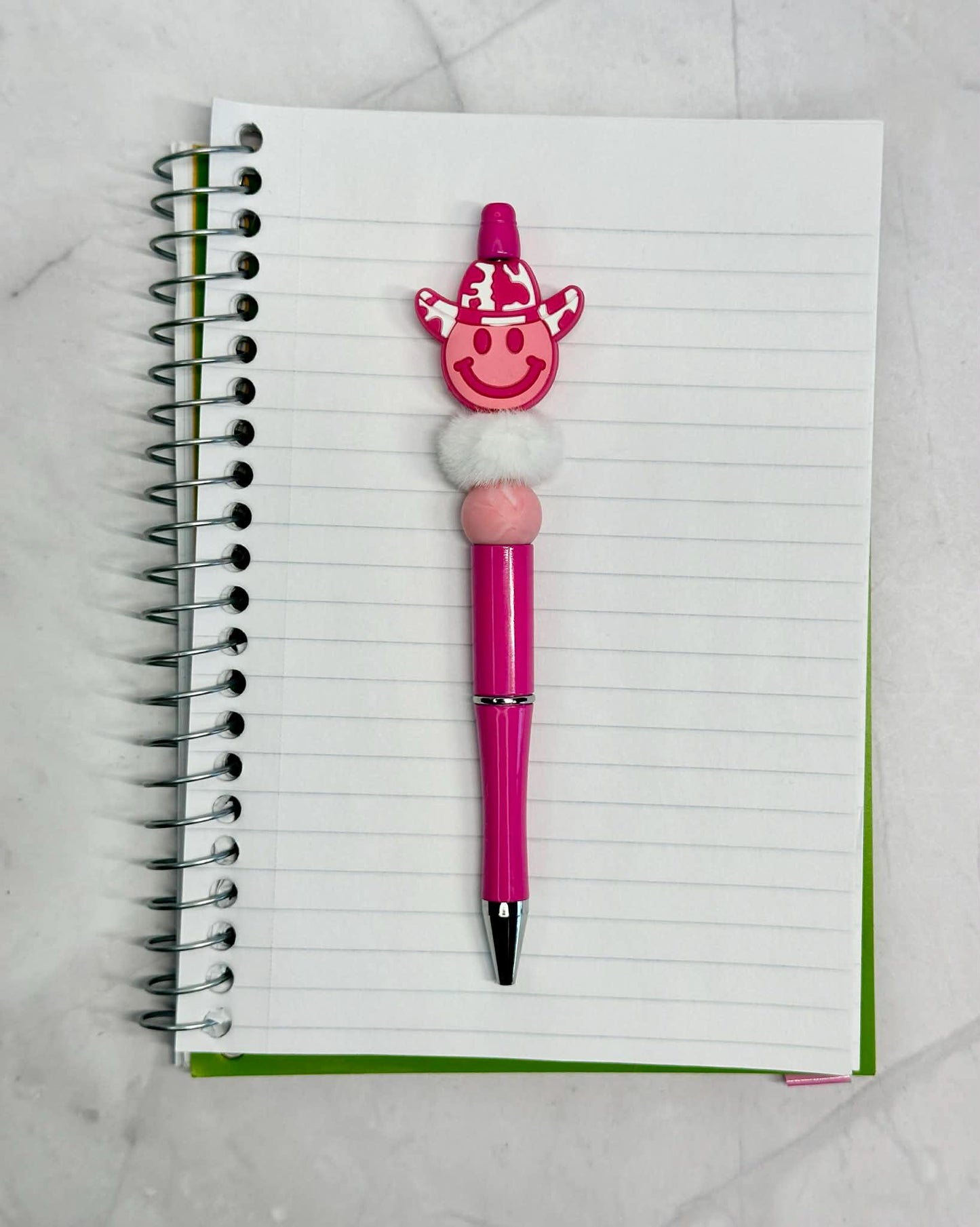 Pink Smiley Face With Cowboy Hat Beaded Ink Pen