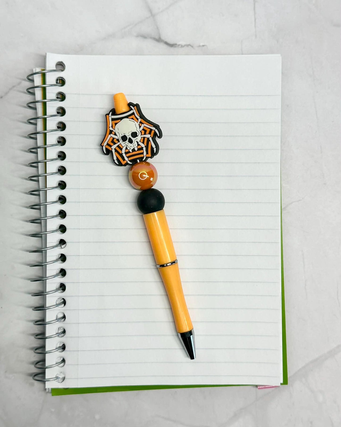 Orange Skeleton Spider Beaded Ink Pen