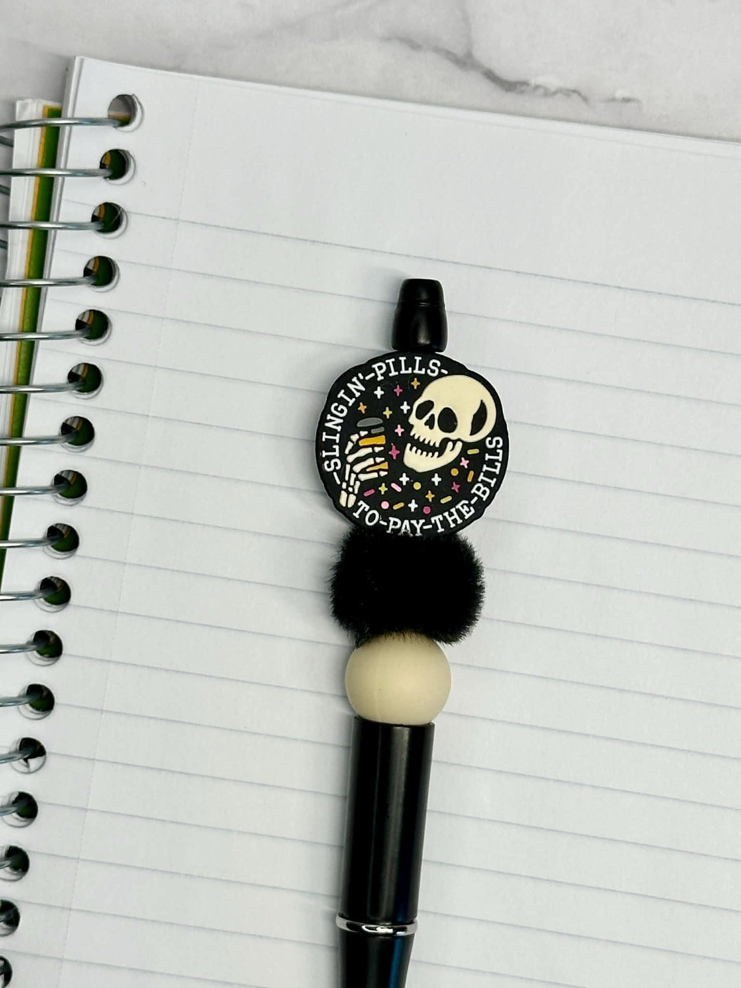Slingin Pills To Pay The Bills Skull Beaded Ink Pen