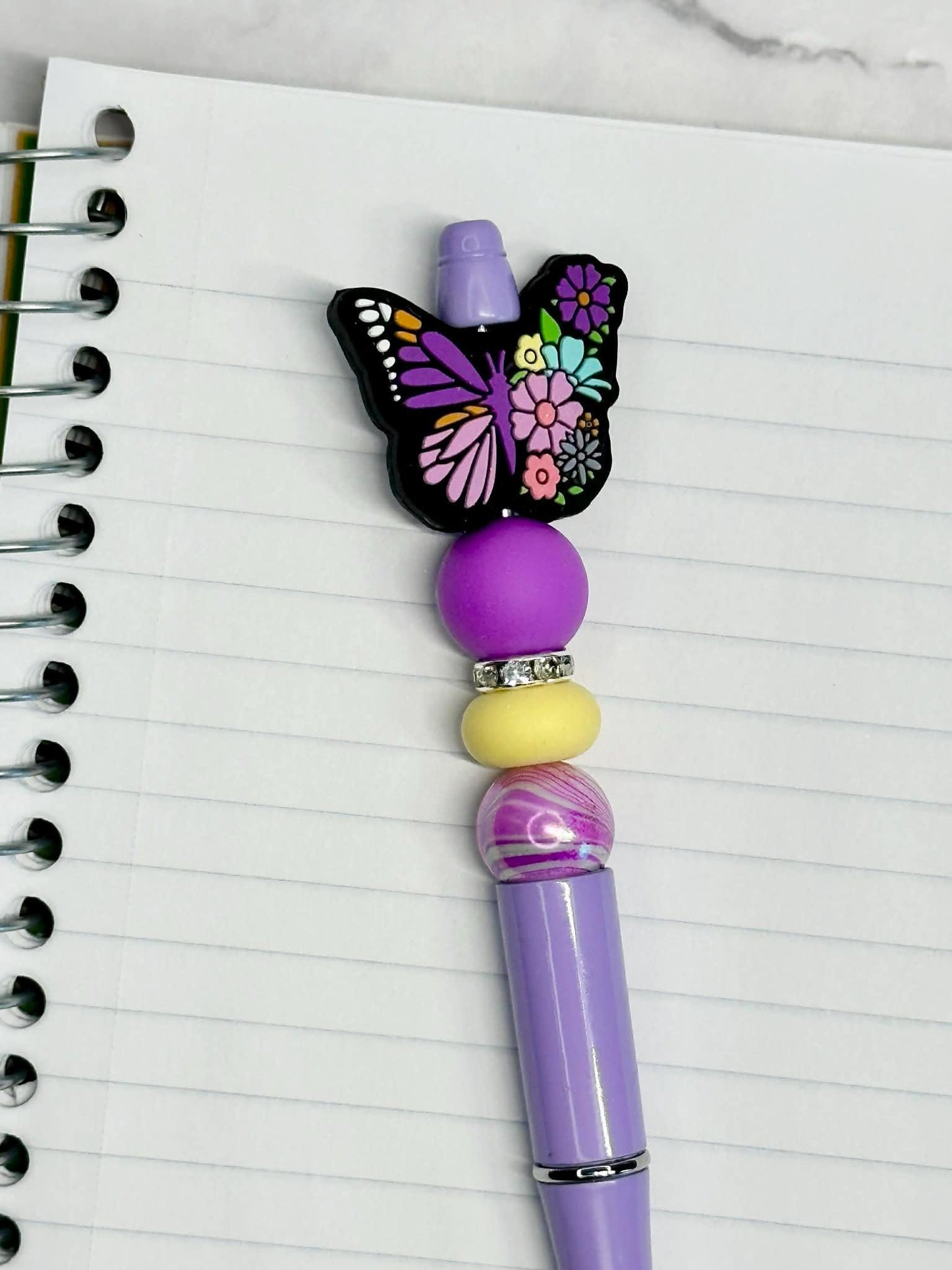 Purple Butterfly Beaded Ink Pen