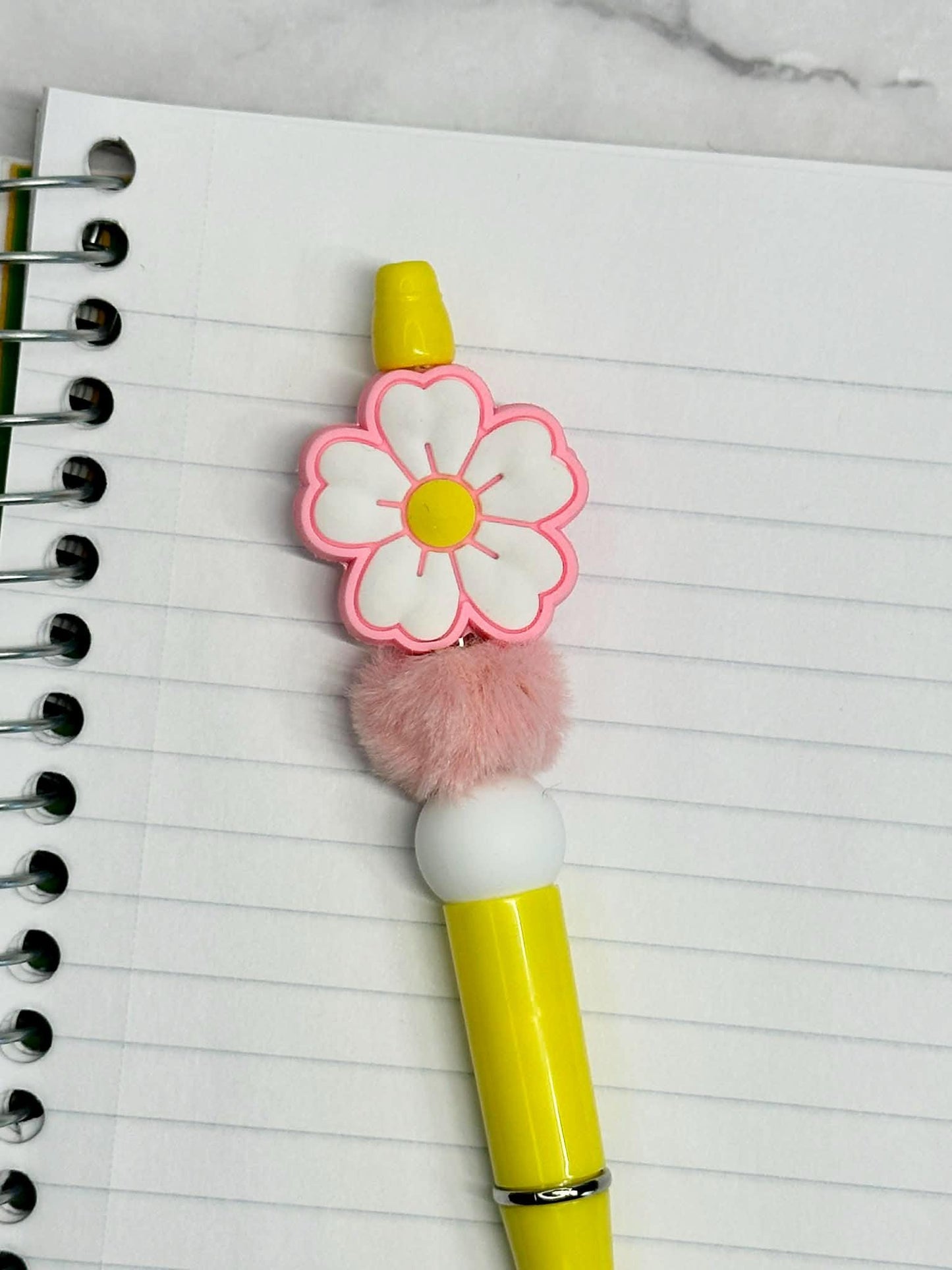 Pink And White Flower Beaded Ink Pen