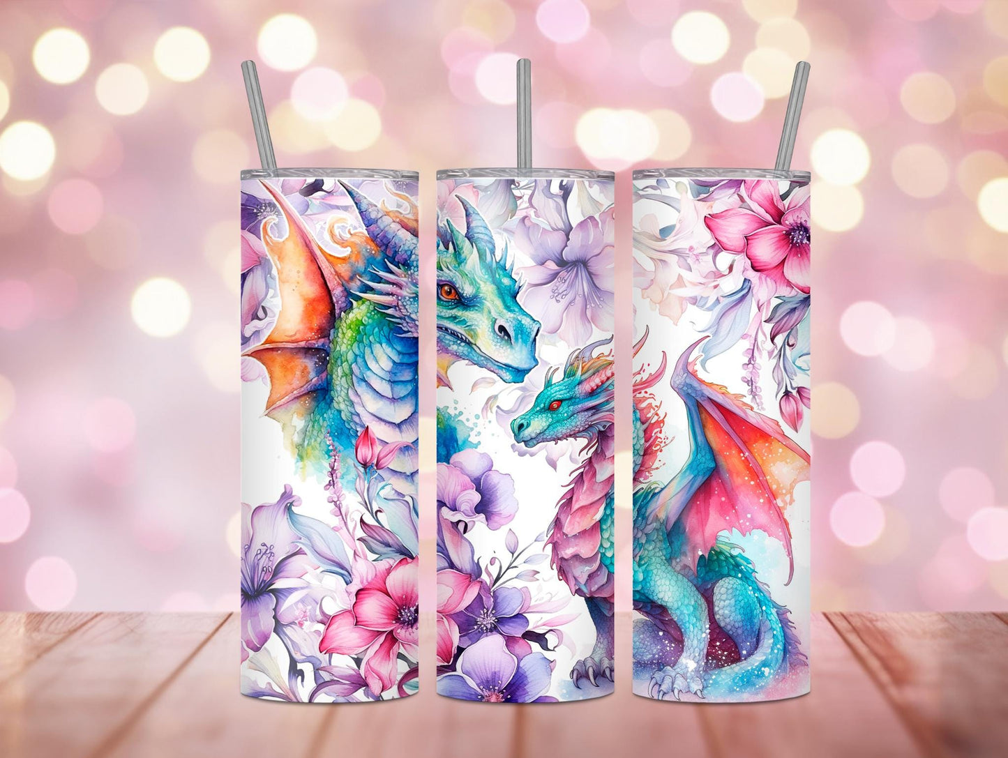 Watercolor Dragon And Flowers 20oz Tumbler