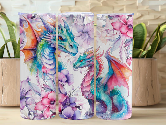 Watercolor Dragon And Flowers 20oz Tumbler