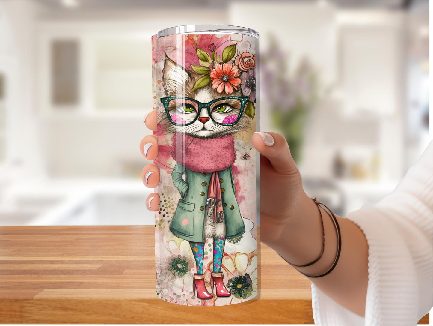 Wild And Wacky Watercolor Cat 20oz Tumbler