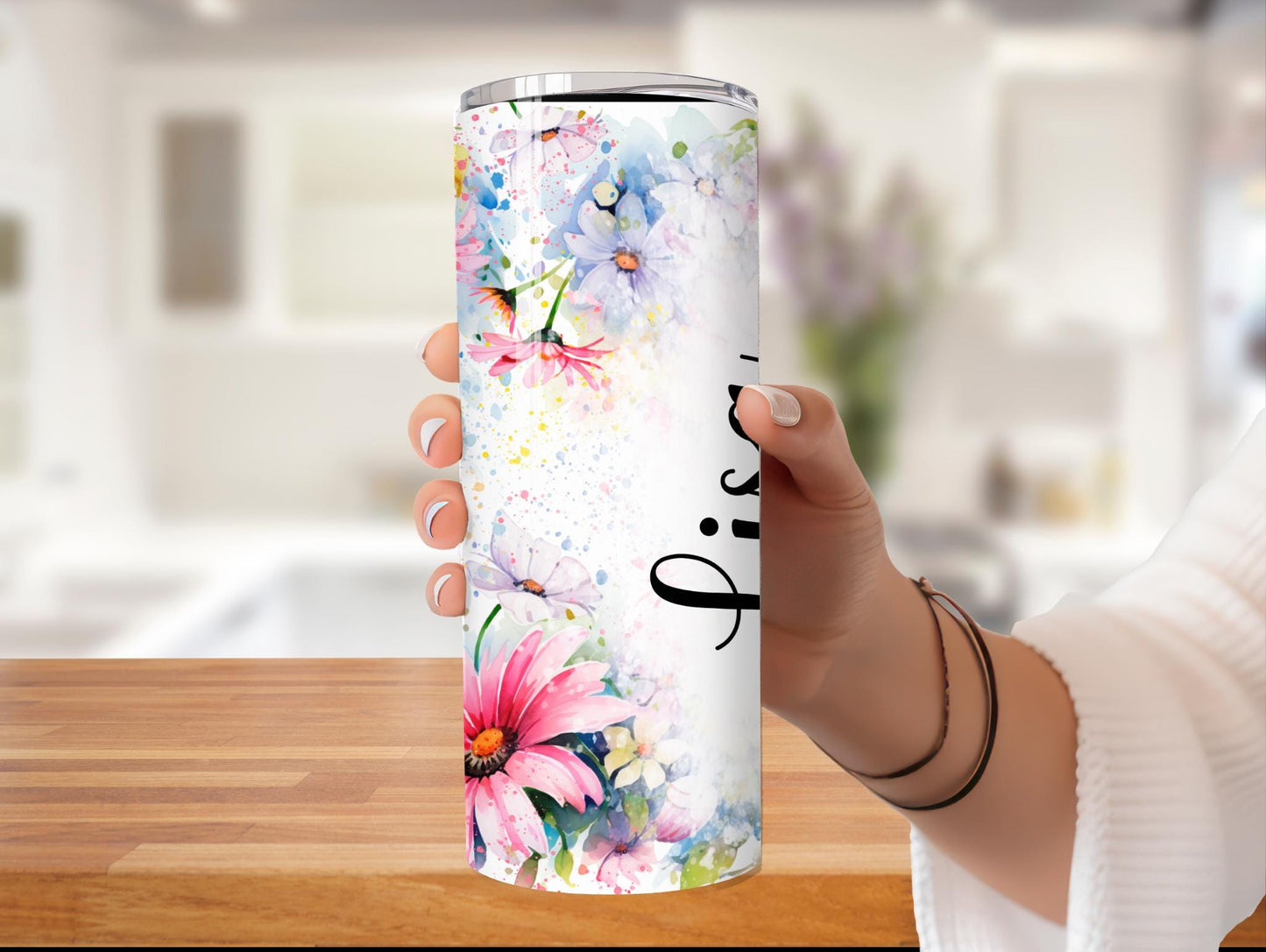 Personalized Watercolor Daisy 20oz Tumbler