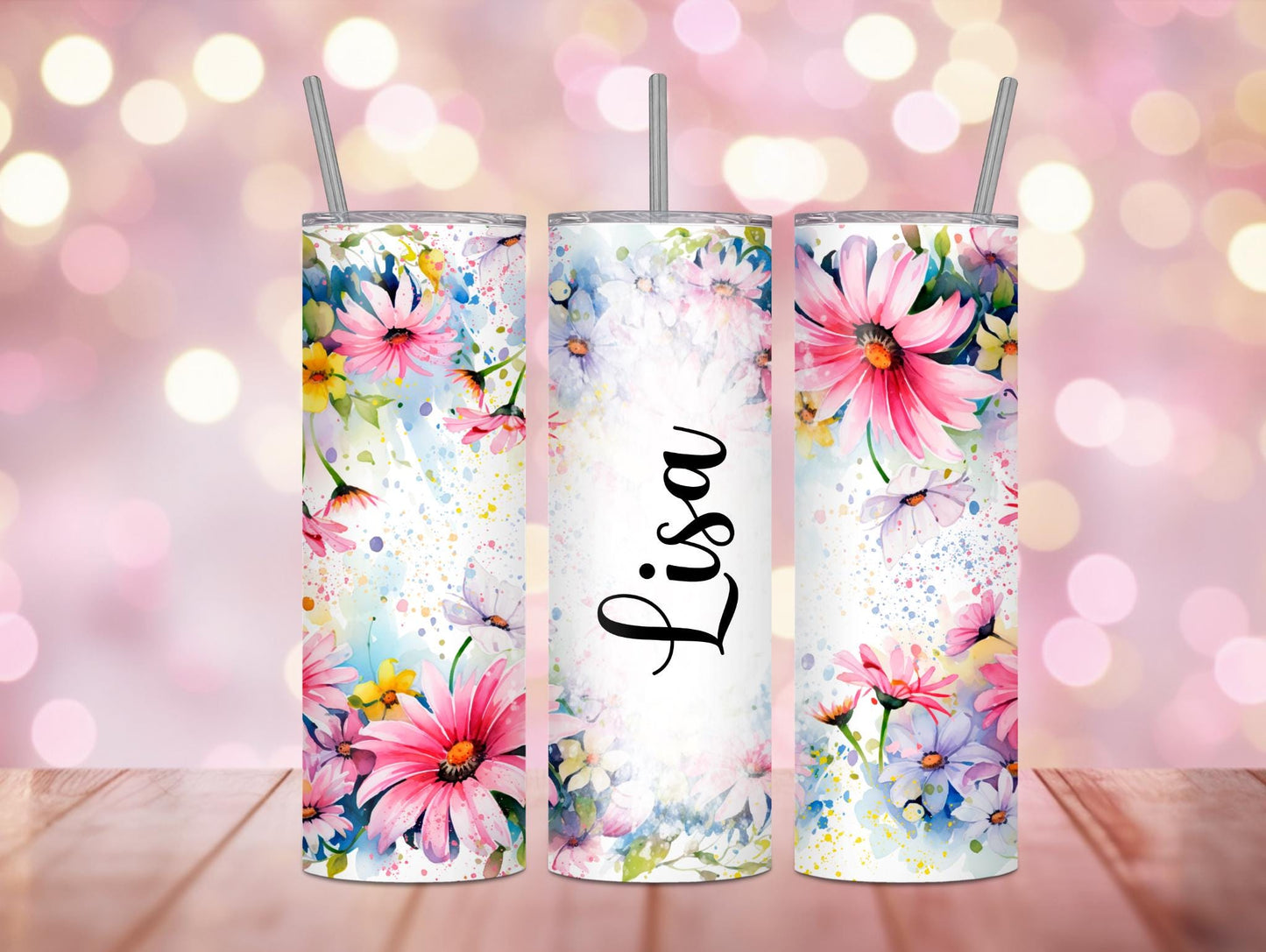Personalized Watercolor Daisy 20oz Tumbler