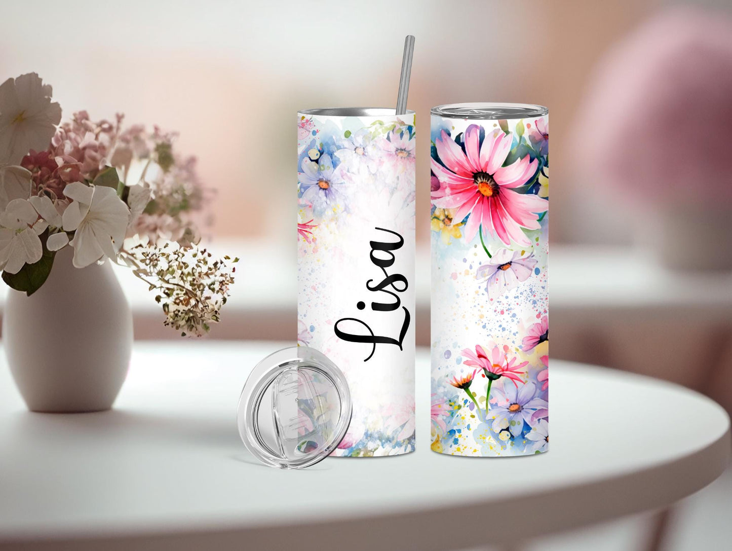 Personalized Watercolor Daisy 20oz Tumbler