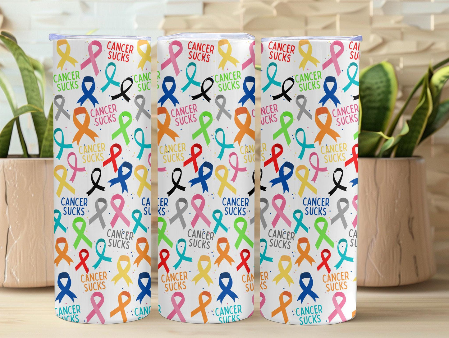 Cancer Sucks Colorful Ribbons 20oz Tumbler